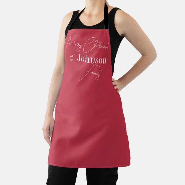 Christmas Modern Merry Christmas Family Name Red Apron (Insitu)