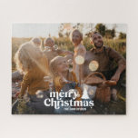 Christmas modern minimal photo collage gift unique jigsaw puzzle<br><div class="desc">Christmas modern minimal retro typography photo gift unique elegant simple design.</div>