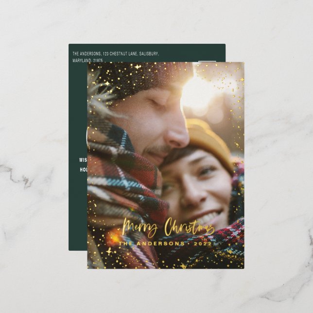 Christmas modern minimal photo star  foil holiday  (Front/Back)