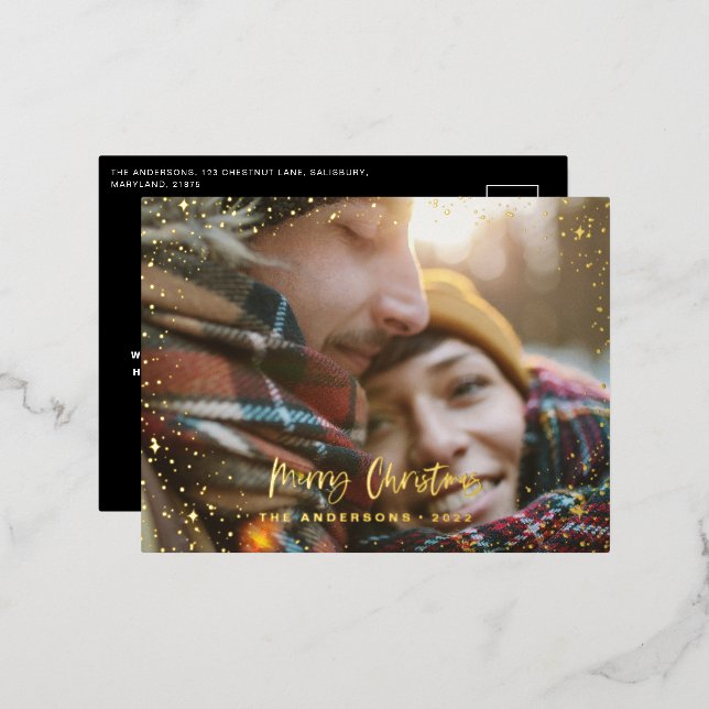 Christmas modern minimal photo star  foil holiday  (Front/Back)