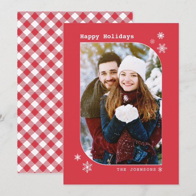 Christmas Modern Minimalist Red & White Photo Card (Front/Back)