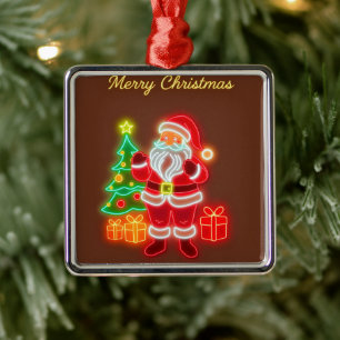 Christmas Modern Neon Holiday Collection Metal Ornament