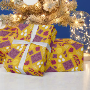 Christmas Modern Purple Yellow Pattern Wrapping Paper
