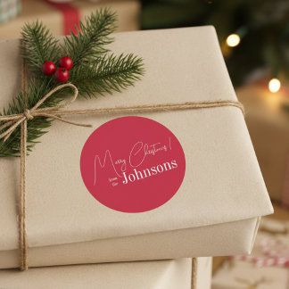 Christmas Modern Red Family Classic Round Sticker