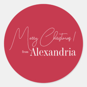 Christmas Modern Red Merry Christmas From Name Classic Round Sticker