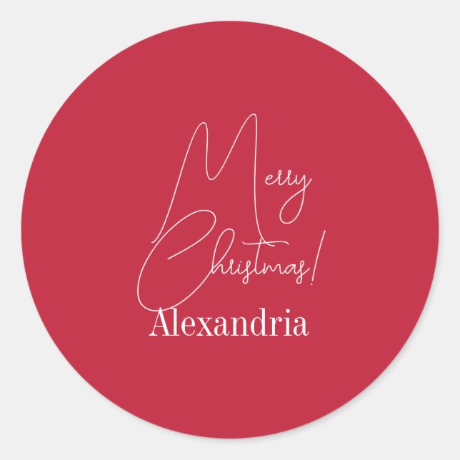Christmas Modern Red Personalized Classic Round Sticker (Front)