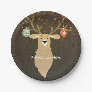 Christmas Modern Rustic Winter Deer Holiday Party Paper Plate