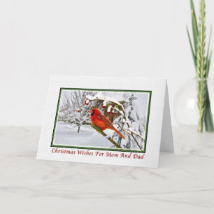 Christmas, Mom and Dad, Cardinal Bird, Snow, Card