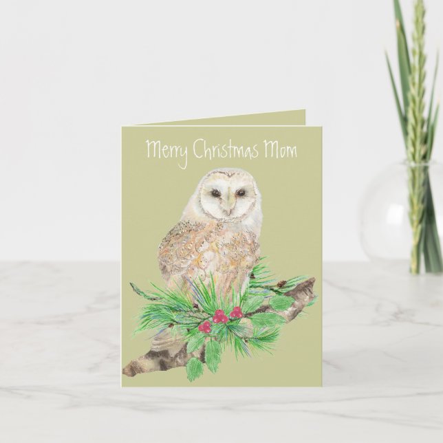Christmas Mom Barn Owl Greeting Holiday Card (Front)