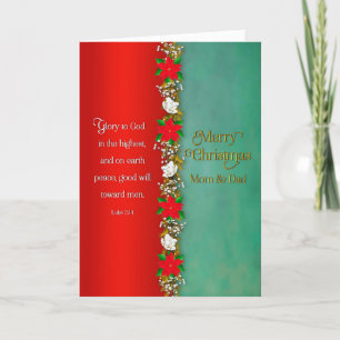 Christmas Mom & Dad Red Poinsettias in Garland Card