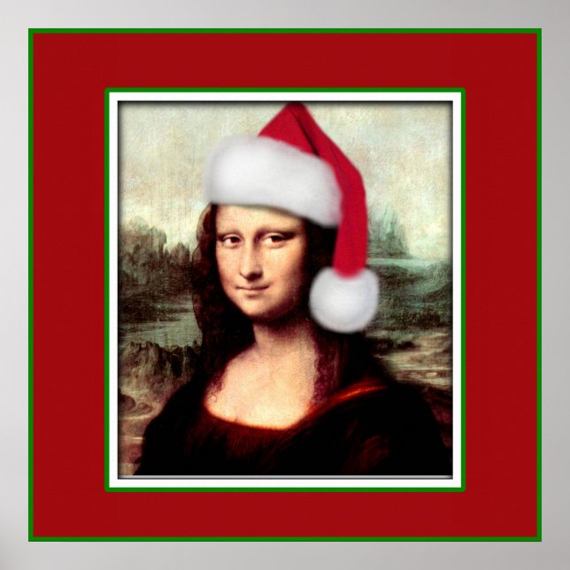 Christmas Mona Lisa With Santa Hat Poster (Front)