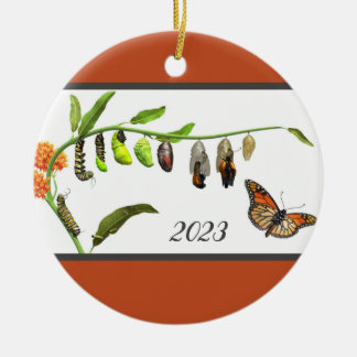 Christmas Monarch butterfly lifecycle Ceramic Ornament