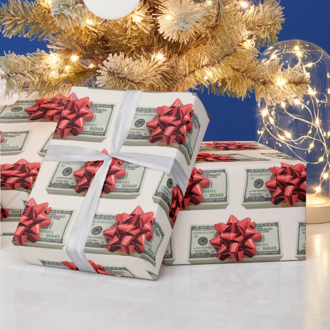 Christmas Money Stack Gift with Ribbon  Wrapping Paper (Holidays)