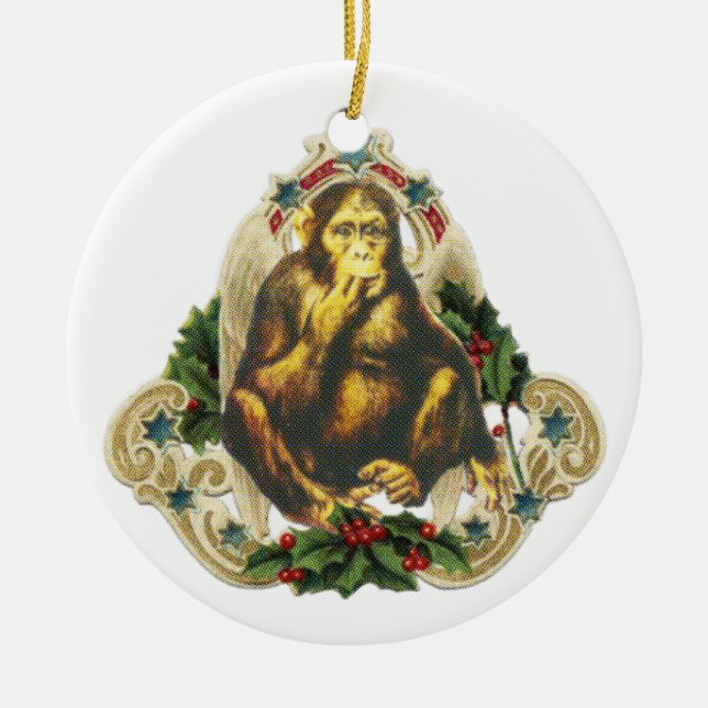 Christmas monkey ceramic ornament (Front)