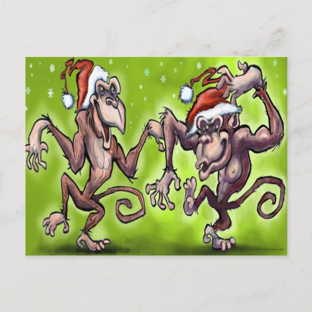 Christmas Monkey Elves Holiday Postcard (Front)