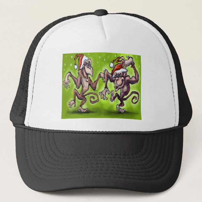 Christmas Monkey Elves Trucker Hat (Front)
