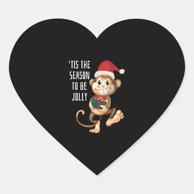 Christmas Monkey Heart Sticker (Front)