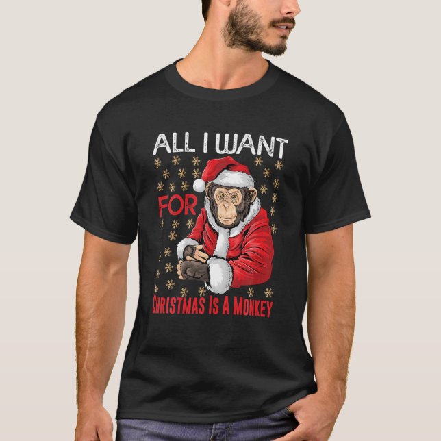 Christmas Monkey Lover Xmas Funny Monkey Pajama An T-Shirt (Front)