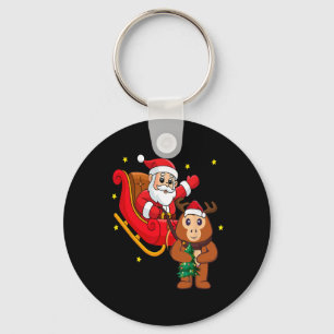 Christmas Monkey Santa Riding Funny Monkey Pajama  Keychain