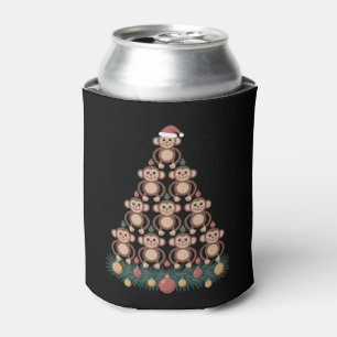 Christmas Monkey Tree Santa Hat Ornaments Holiday Can Cooler