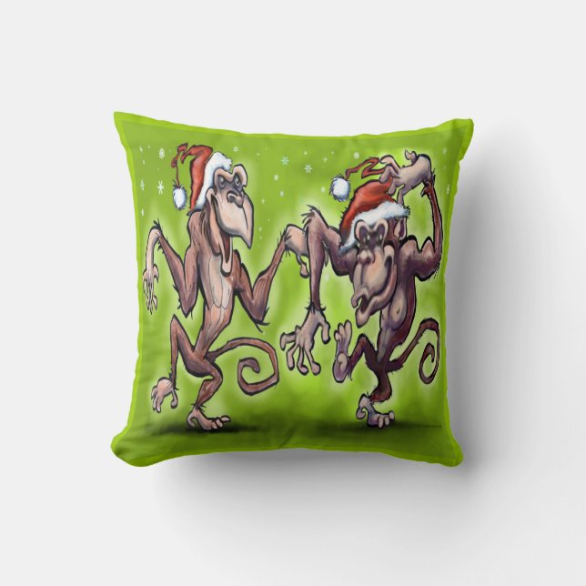 Christmas Monkeys Throw Pillow (Front)