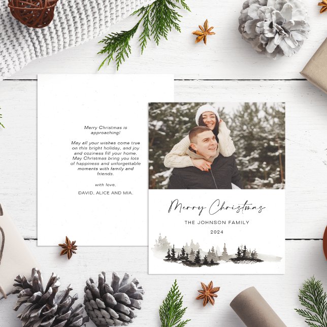 Christmas Monochrome Winter Landscape Photo Holiday Card (Creator Uploaded)