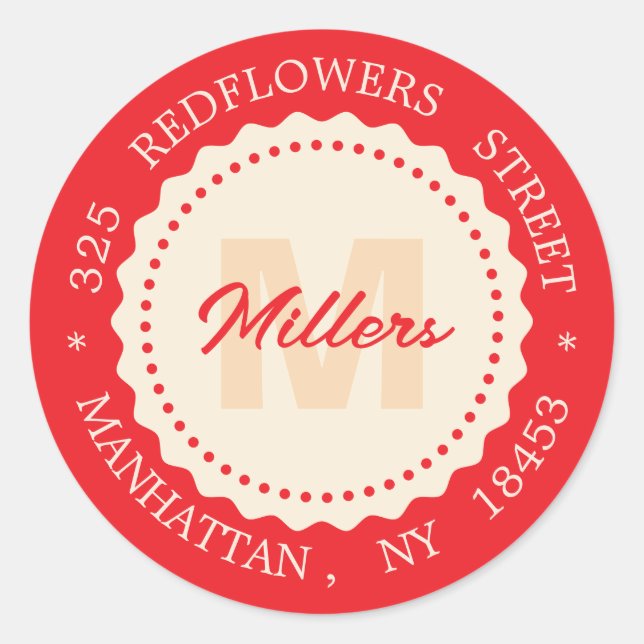 Christmas Monogram address sticker. Custom name. Classic Round Sticker (Front)