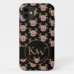 Christmas Monogram Black Cute Reindeer Pattern iPhone 11 Case