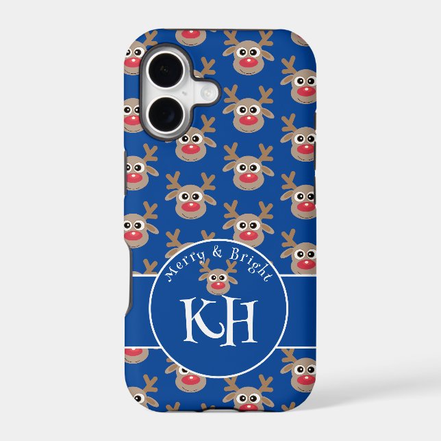 Christmas Monogram Blue Cute Reindeer Pattern (Back)