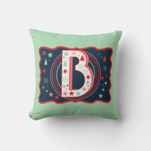 Christmas Monogram Blue Green Red and Pink Throw Pillow