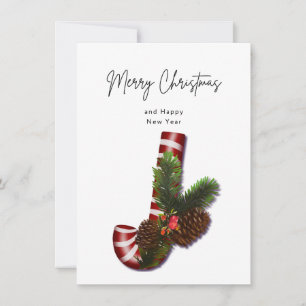 Christmas Monogram Candy Cane & Pinecone  Holiday Card