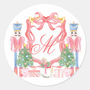 Christmas Monogram Crest  Classic Round Sticker