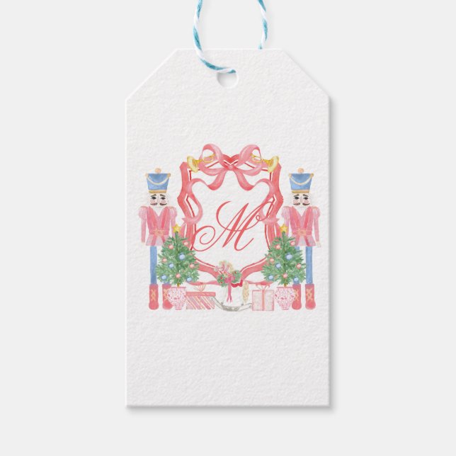 Christmas Monogram Crest  Gift Tags (Front)