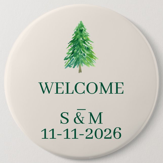 Christmas Monogram Elegant Forest Tree Welcome 6 Inch Round Button (Front)