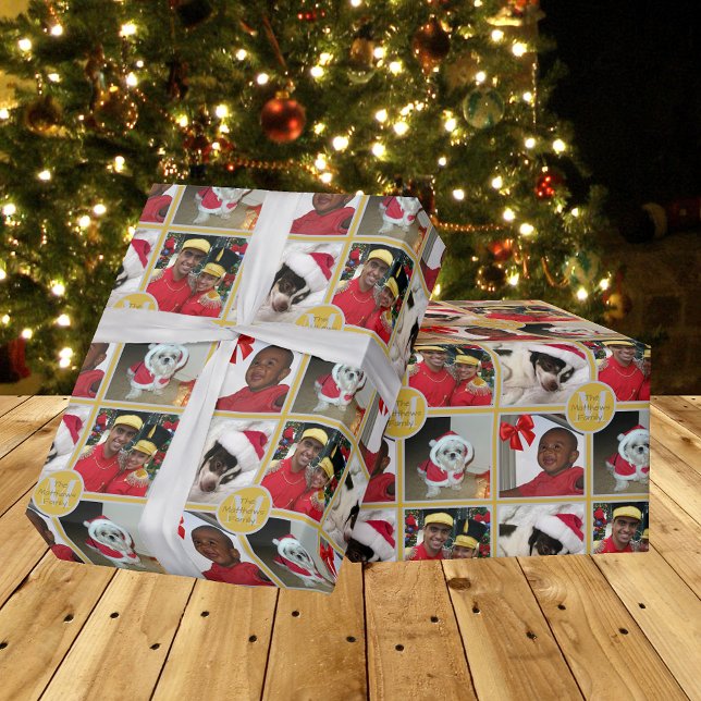 Christmas Monogram Gold Silver Create Your Photo Wrapping Paper (Creator Uploaded)