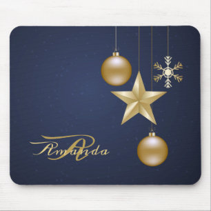Christmas Monogram Golden Ornaments Navy Blue Mouse Pad