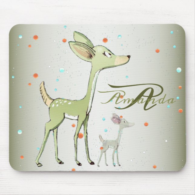 Christmas Monogram Green Deers Holidays Cute Mouse Pad (Front)