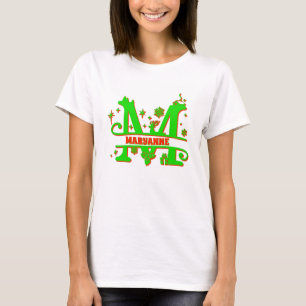 Christmas Monogram Initial Letter M Name Red Green T-Shirt