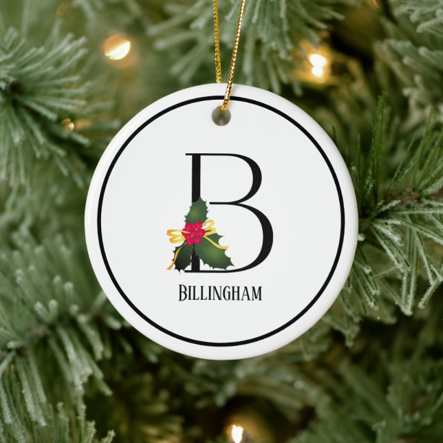 Christmas Monogram Letter B Personalized Ceramic Ornament (Tree)