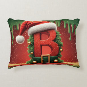 Christmas Monogram Letter B With Santa Hat 🎄 Accent Pillow