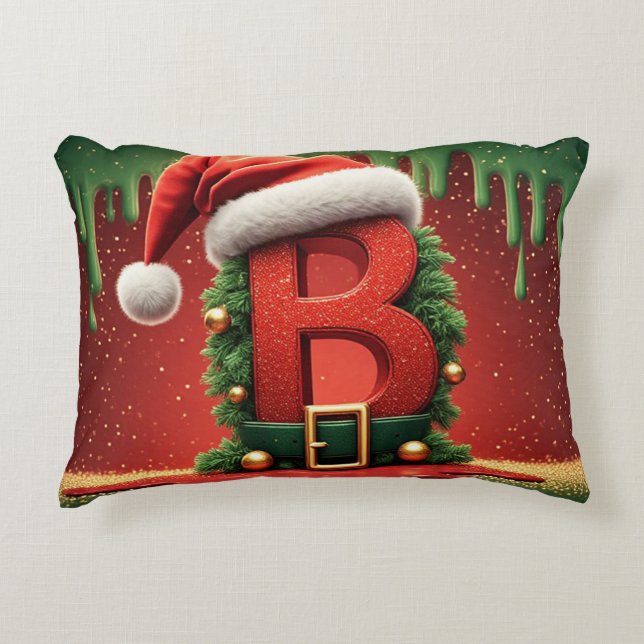 Christmas Monogram Letter B With Santa Hat 🎄 Accent Pillow (Front)
