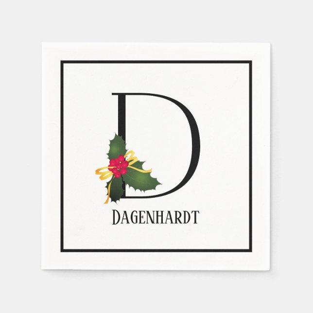 Christmas Monogram Letter D Personalized Paper Napkin (Front)