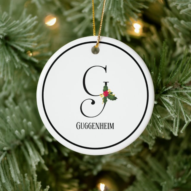 Christmas Monogram Letter G Personalized Ceramic Ornament (Tree)