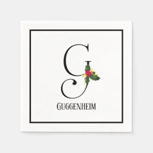 Christmas Monogram Letter G Personalized Paper Napkin