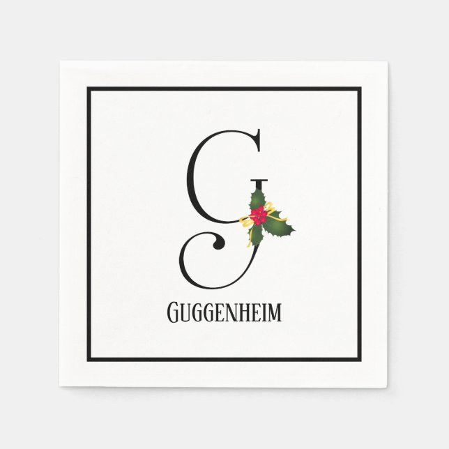 Christmas Monogram Letter G Personalized Paper Napkin (Front)