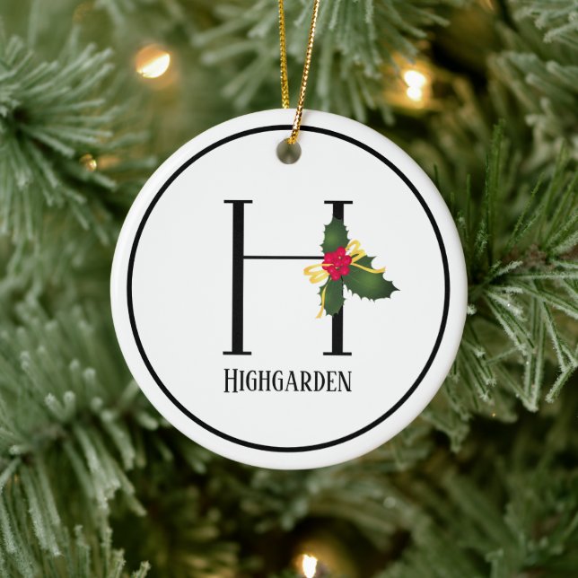 Christmas Monogram Letter H Personalized Ceramic Ornament (Tree)
