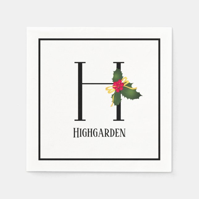 Christmas Monogram Letter H Personalized Paper Napkin (Front)