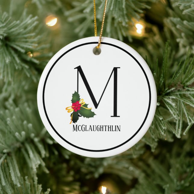Christmas Monogram Letter M Personalized Ceramic Ornament (Tree)