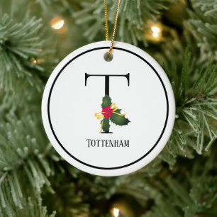 Christmas Monogram Letter T Personalized Ceramic Ornament