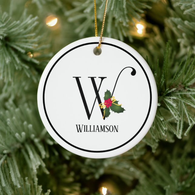 Christmas Monogram Letter W Personalized Ceramic Ornament (Tree)